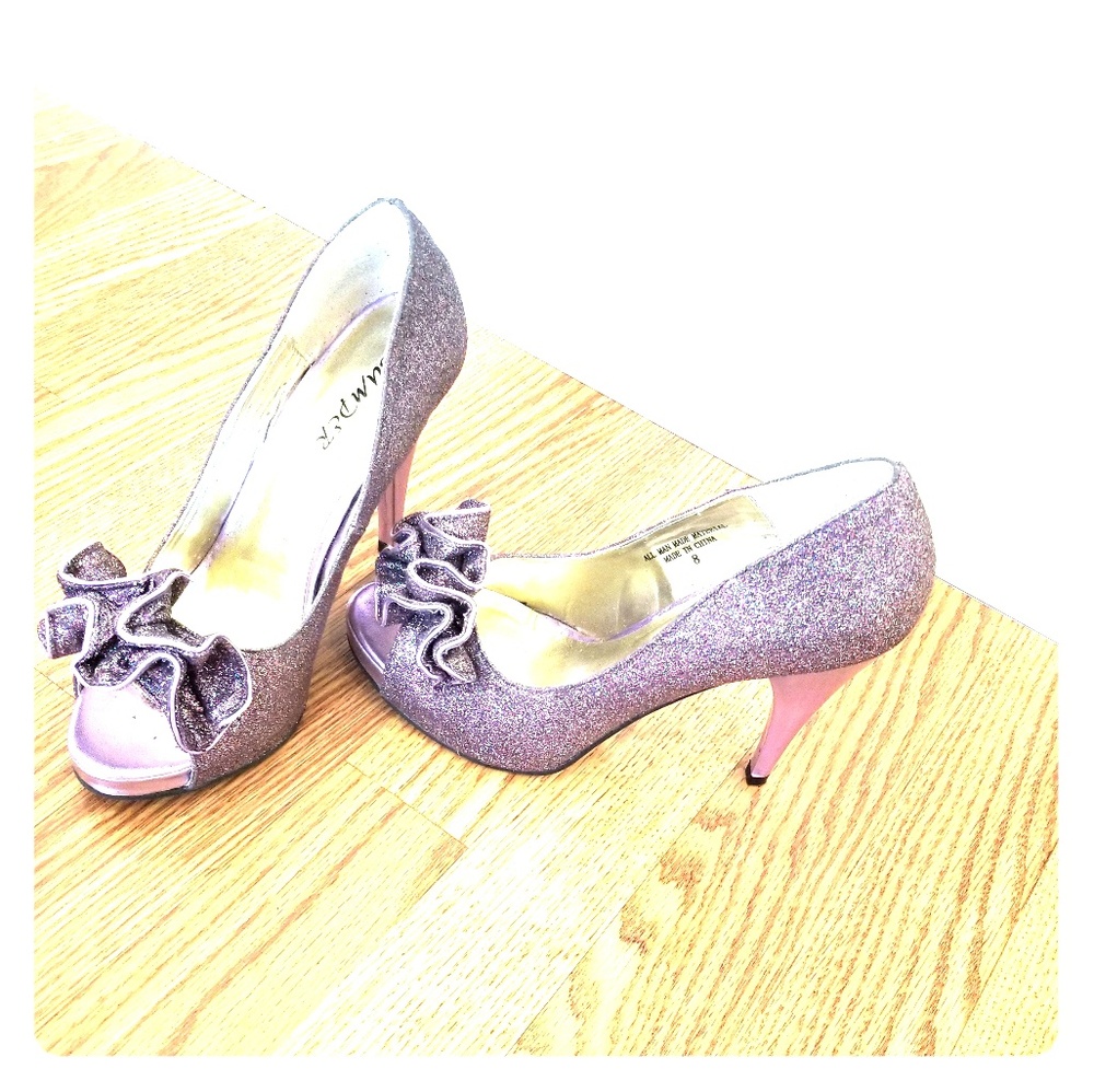 Bumper purple glitter open toe heels